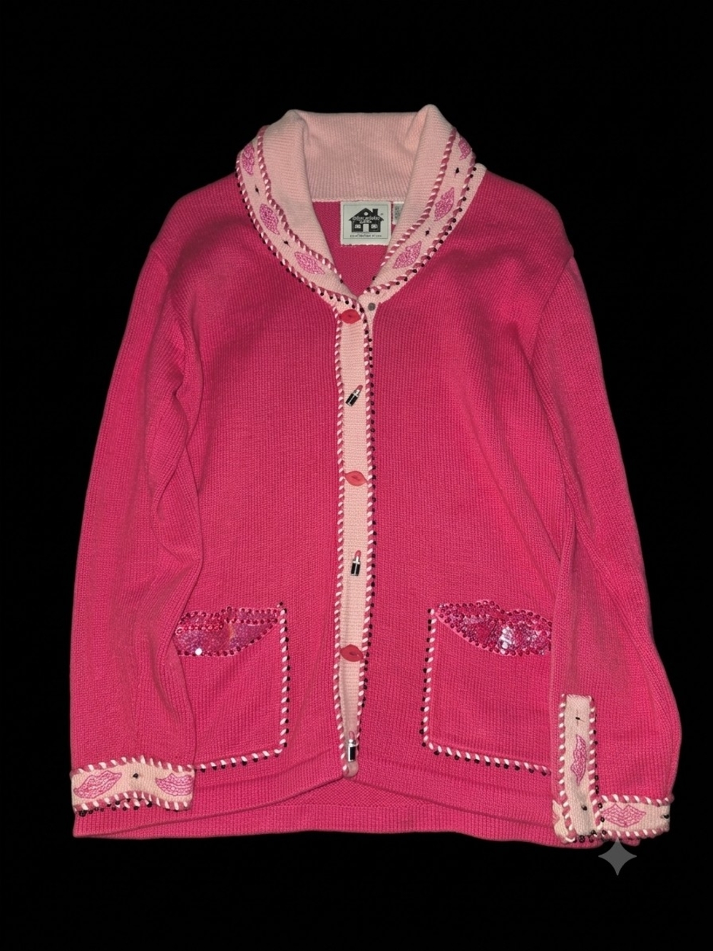 Storybook Knits Two-Tone Pink Shawl-Collar Cardigan Medium